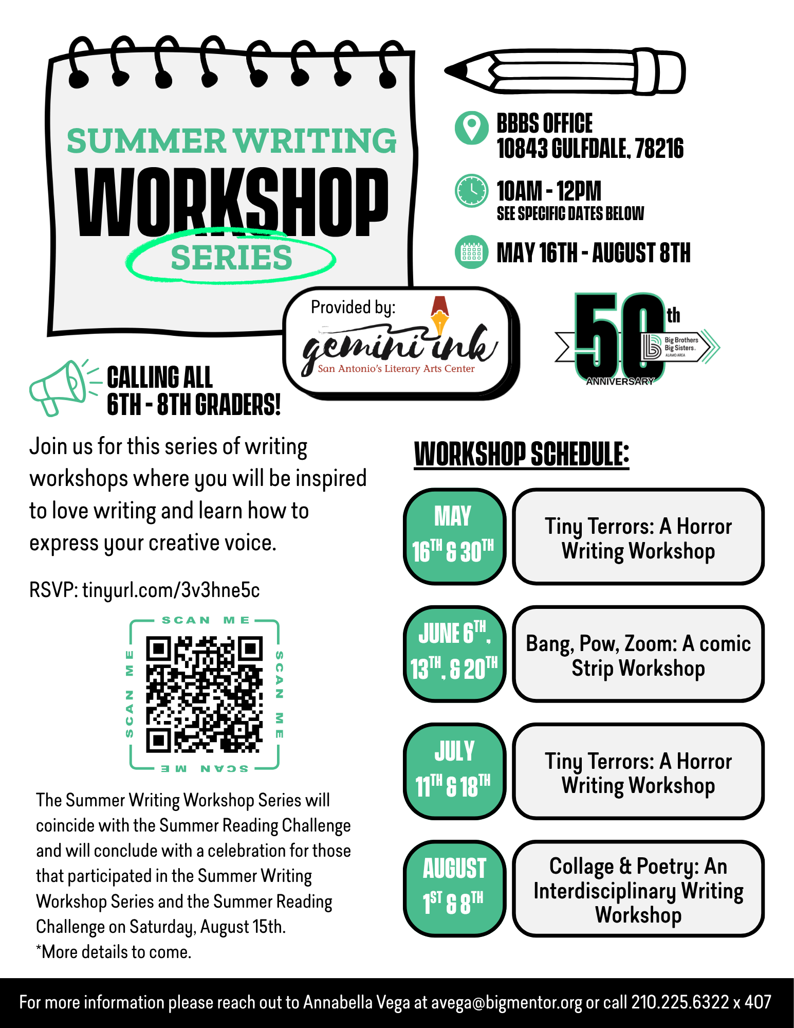 Student Writer Week Summer Writing Workshop Series - Big Brothers Big Sisters of South Texas